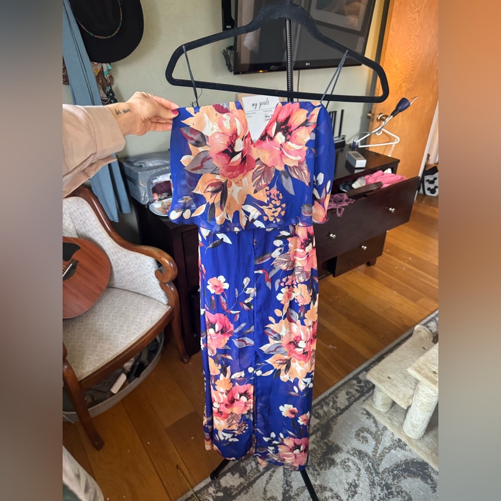 Dream of Me Strapless Floral Blue Maxi Dress